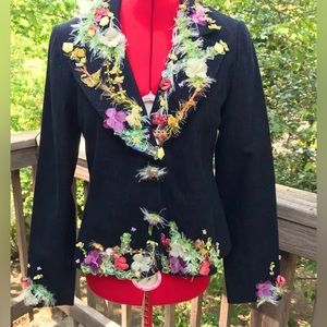 Mary Frances Black Floral Embellished Jacket